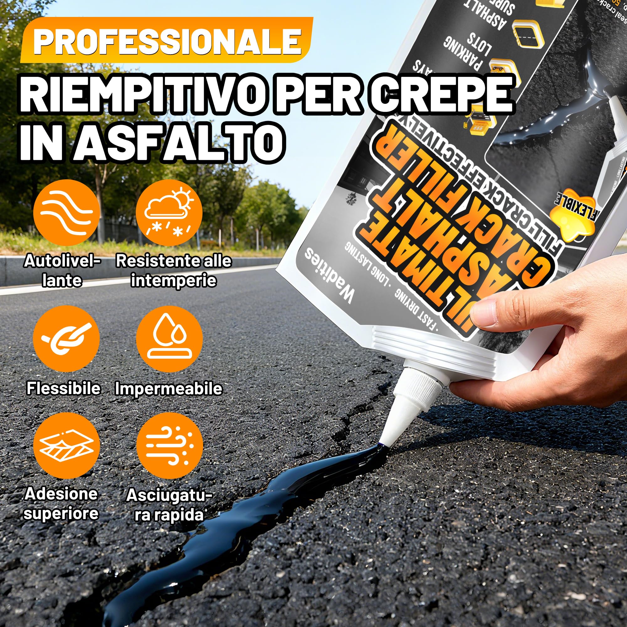 Stucco per crepe nell'asfalto 1.2 kg, sigillante impermeabile autolivellante per riparazioni di vialetti, passerelle, giunti in calcestruzzo, sigillante ad asciugatura rapida per esterni - Nero