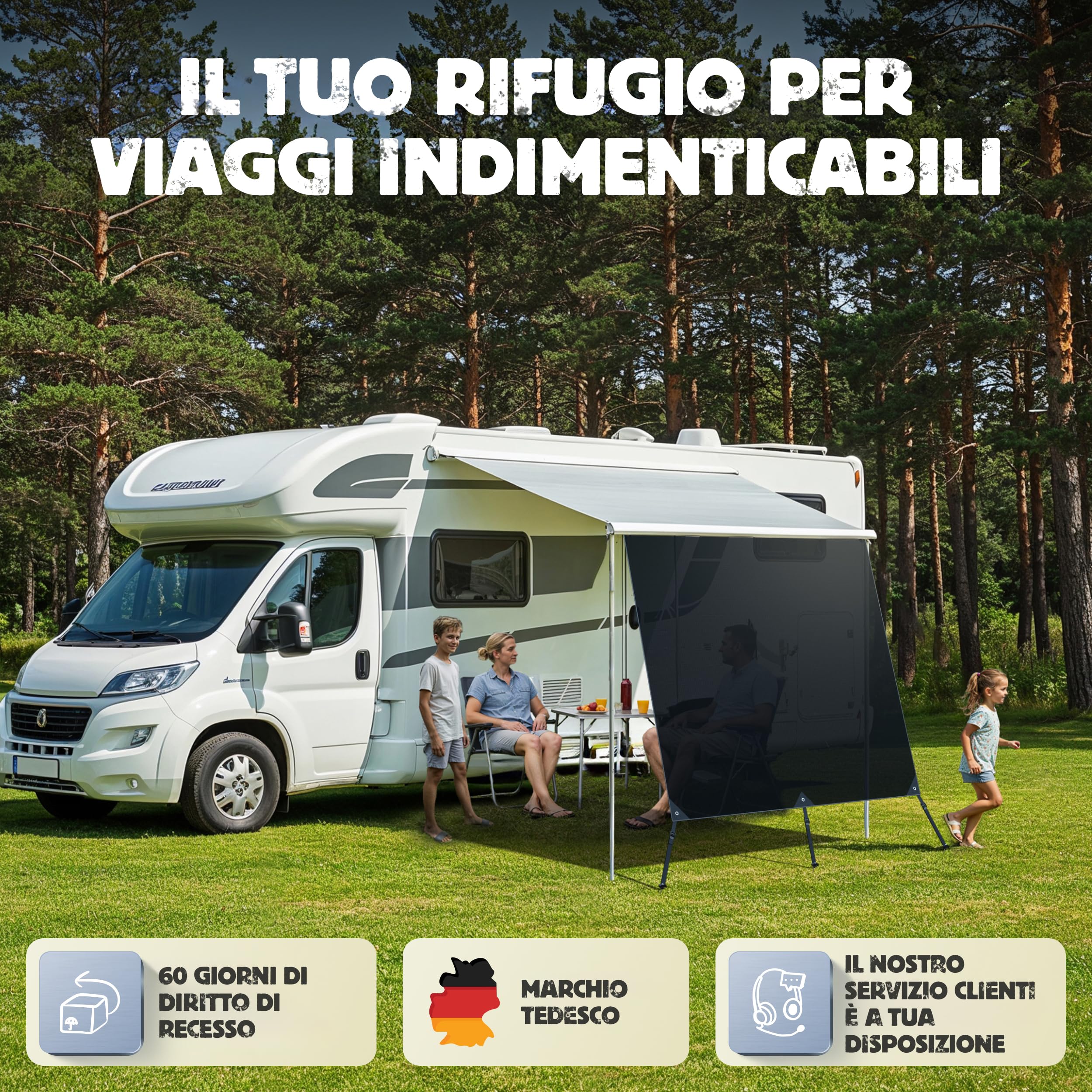 Tenda parasole 3,3 x 2,0 m con bordatura per tenda Thule Omnistor camper | Parasole universale per roulotte e camper, adatto per Thule Omnistor