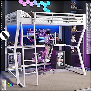 Lit Mezzanine Pour Enfant - 140 X 200 Cm - Avec étagères De Rangement + Bureau Avec Prise + USB