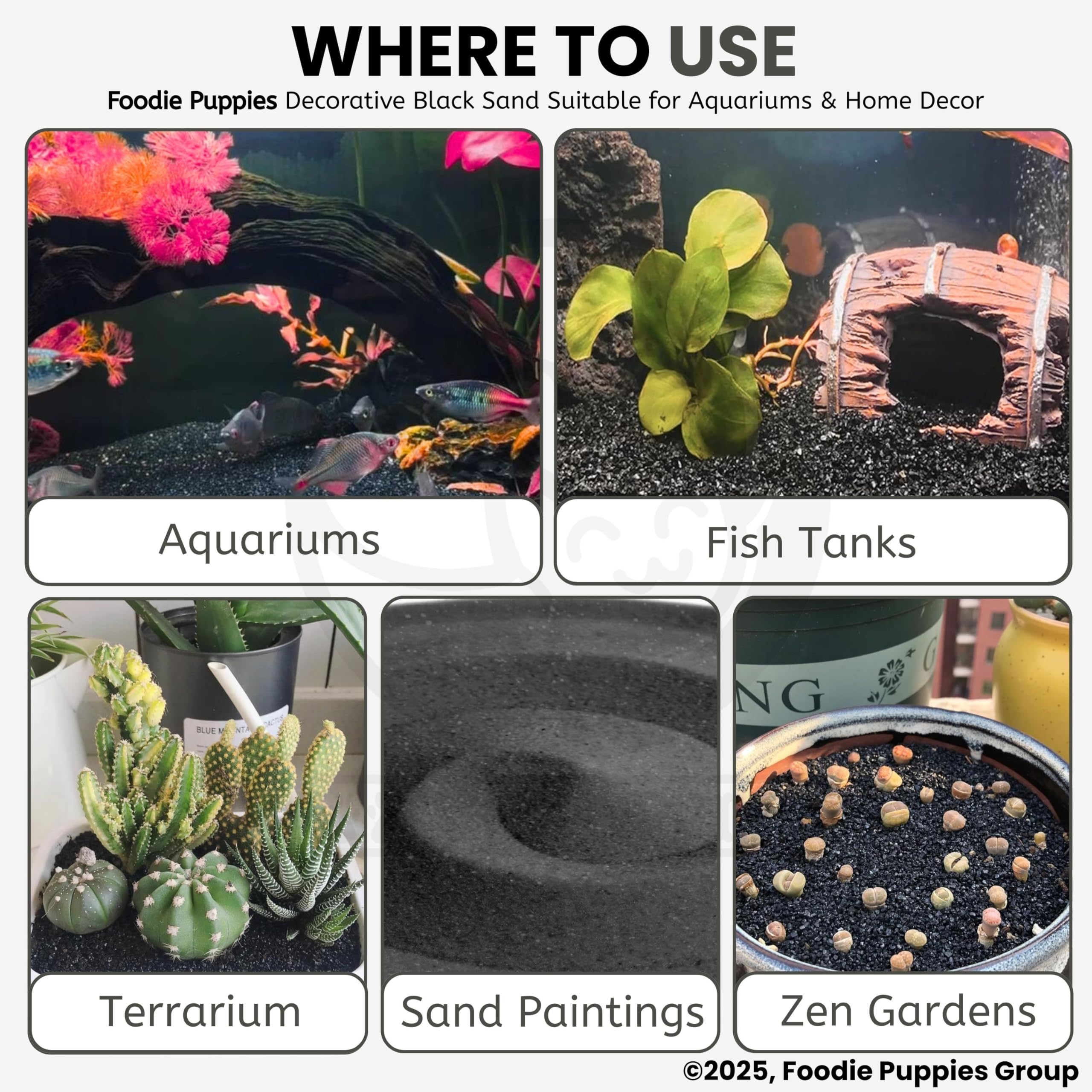 Foodie Puppies Natural Sugar Size (5Kg, Black Sand) Gravel for Aquarium Decoration/Home & Garden/Lawn Decoration/Aquarium Substrate/Terrarium/Quartz Sand 1