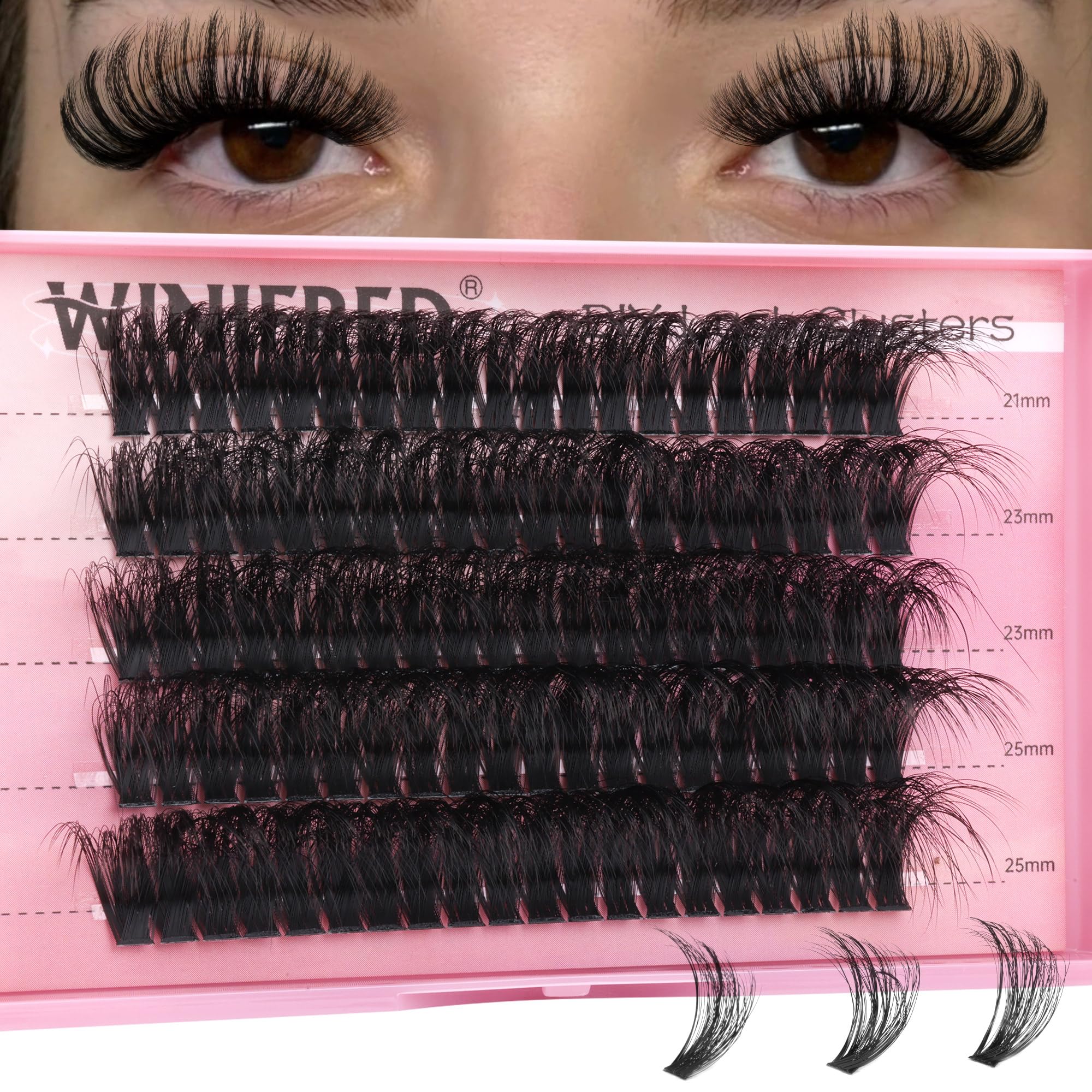 Winifred Lash Clusters 25mm Cluster Eyelash Extensions 100D Thick Volume Eyelash Clusters D Curvature Long Individual Lashes Wispy