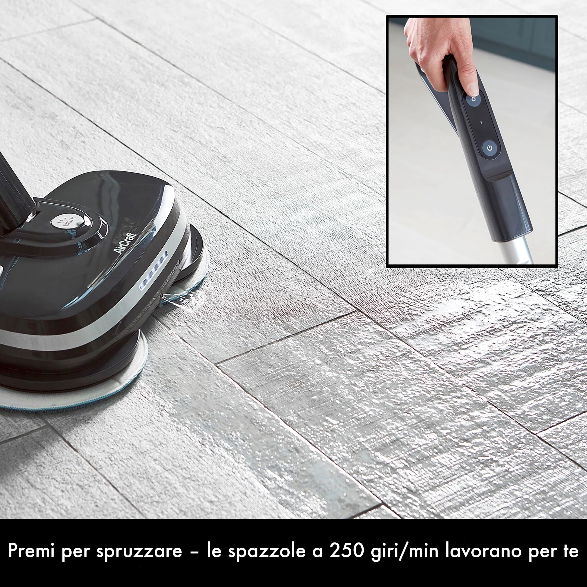 AirCraft Home, PowerGlide Lavapavimenti Senza Filo e Lucidatrice Pavimenti con 8 Panni Microfibra, Lavasciuga Pavimenti per Legno, Marmo, Piastrelle e Vinile, Batteria Ricaricabile