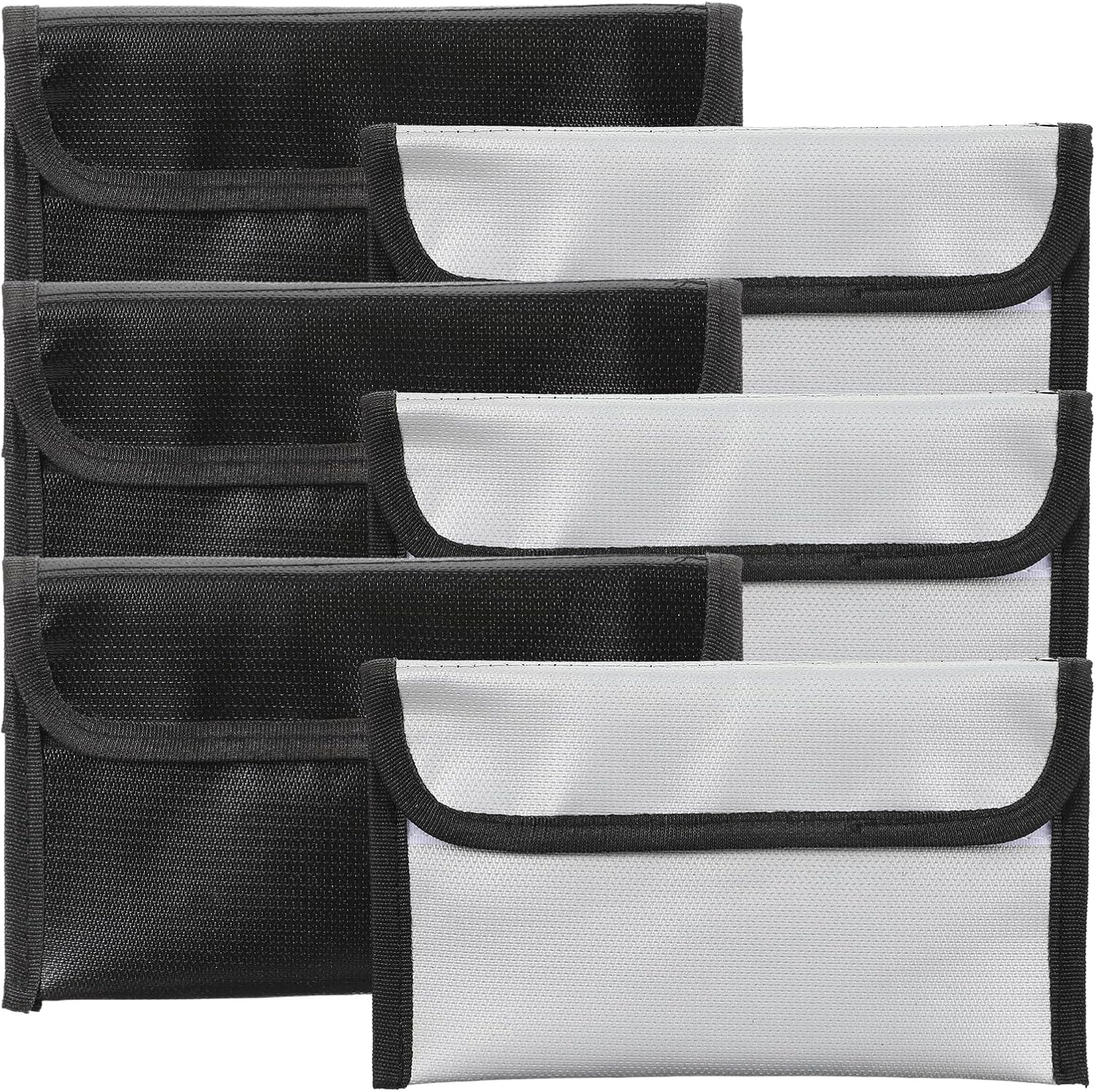 6 Pack Small Fireproof Bag 8 x 5 Inch Money Holder (Black & Silvery) | Fireproof Waterproof Money Pouch Document Bag with Zipper Silicone Coated Safe Accessories