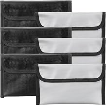 6 Pack Small Fireproof Bag 8 x 5 Inch Money Holder Black & Silvery | Fireproof Waterproof Money Pouch Document Bag with Zipper Silicone Coated Safe Accessories
