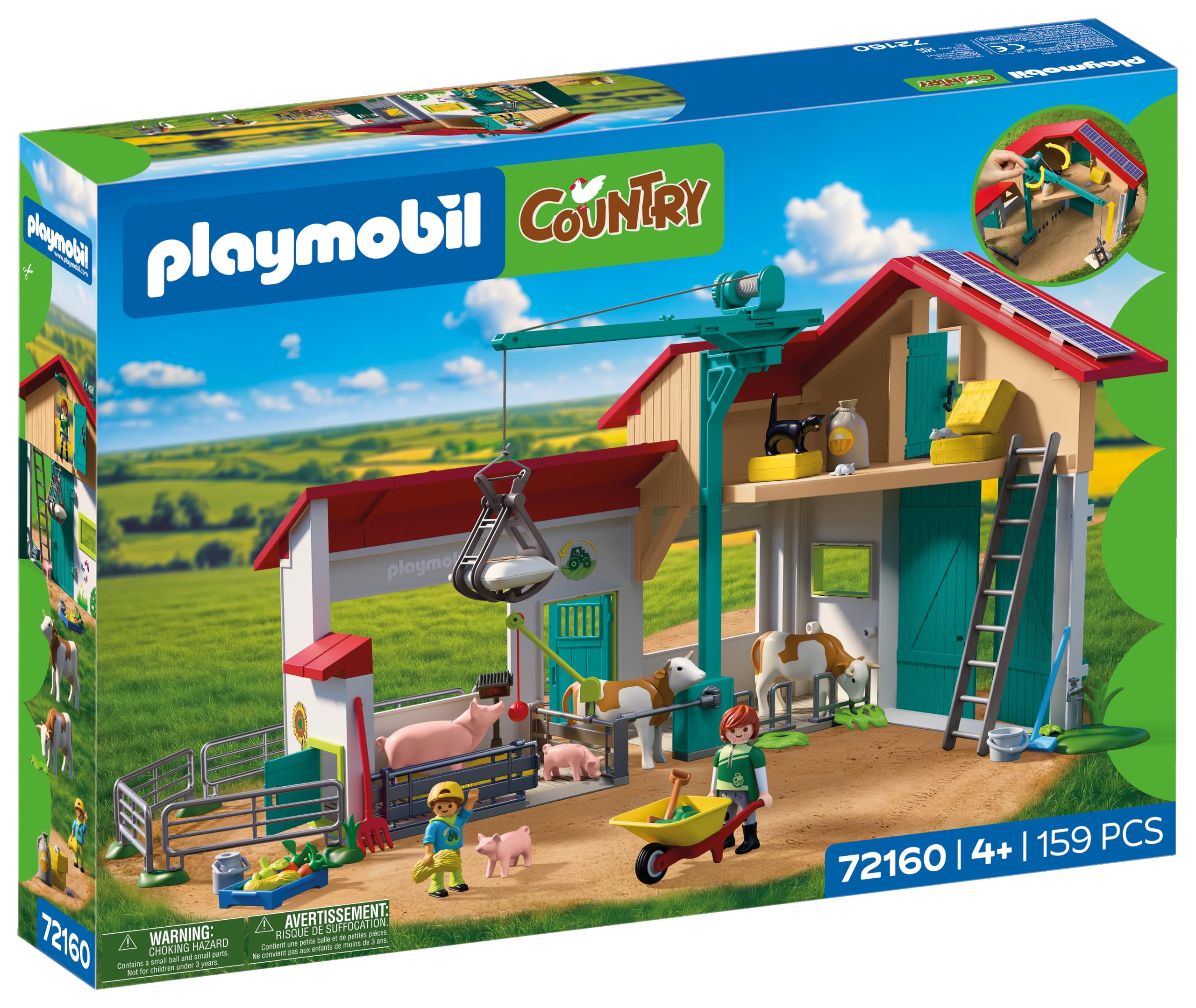 PLAYMOBIL | Country | Grande fattoria | Set di gioco con gru di carico, stalle, molti animali e ricchi accessori | Per bambini da 4 anni | 72160
