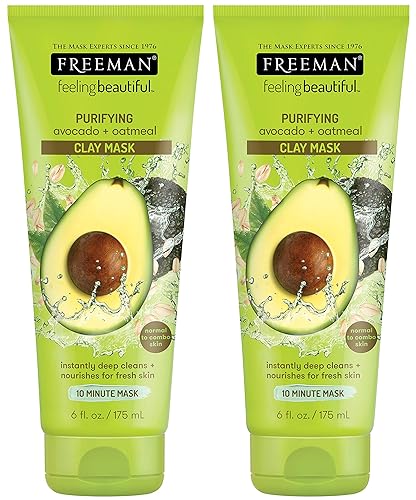 Mascarilla de arcilla facial Freeman Feeling Beautiful aguacate y avena 6 oz paquete de 2