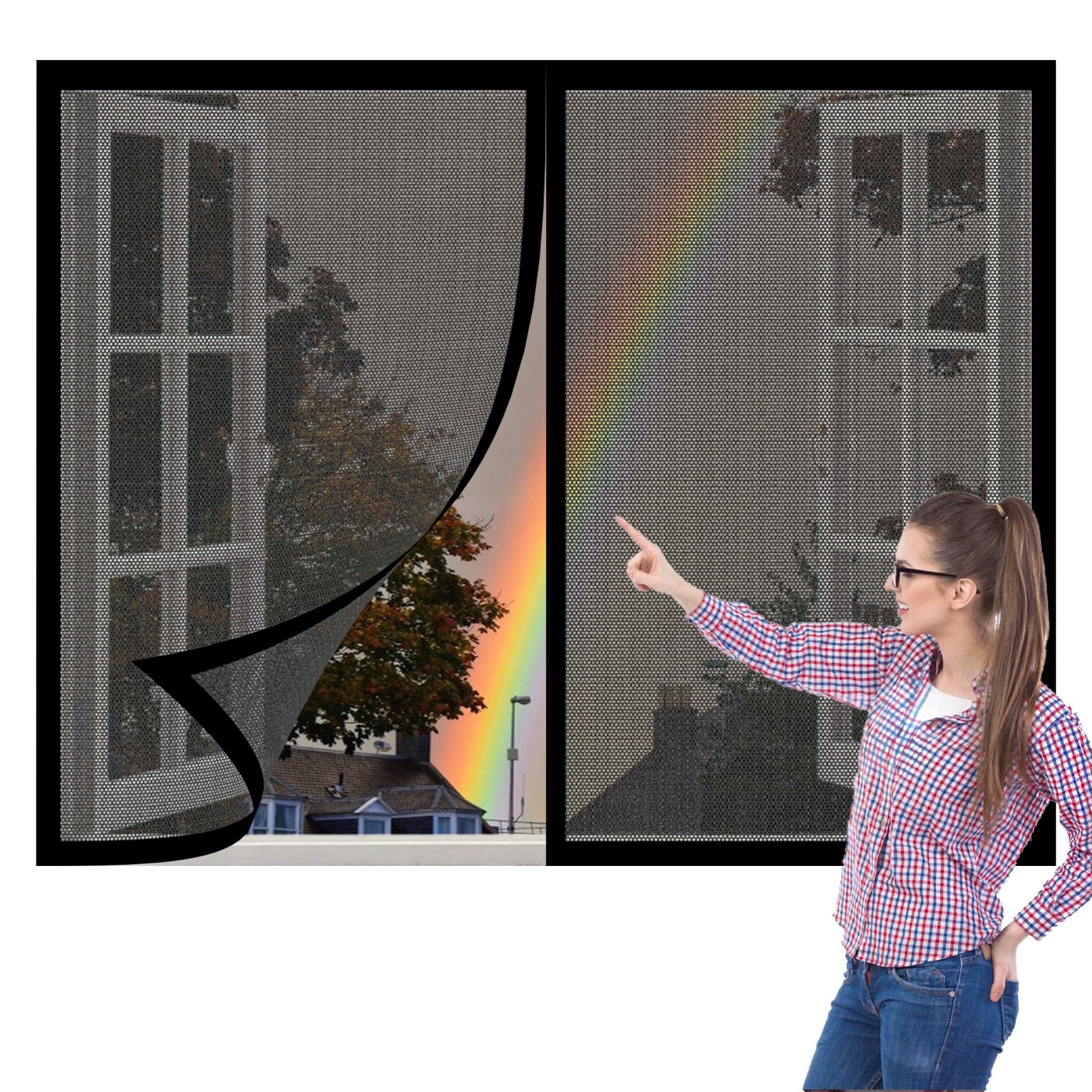 Magnetic Net Window 65 x 165 cm Selfadhesive Tape Window Insect Screen Mesh Net Fine Mesh Design Prevents Tiny Insects from Entering for Windows Doors and Patio Screens, Black