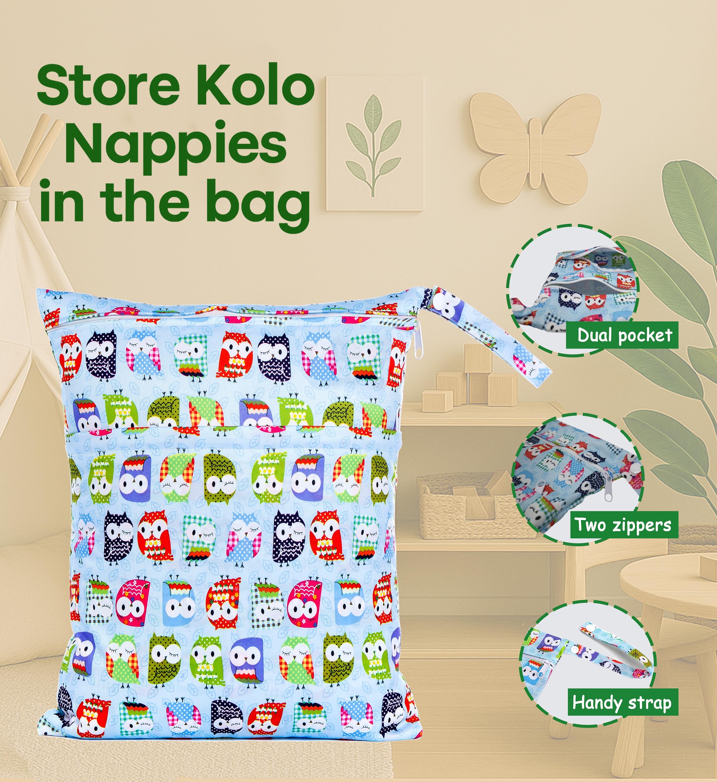 Set di 6 Pannolini Lavabili Riutilizzabili per Bambini e Neonati con Inserti in Bambù e Wetbag Oeko Tex Standard 100