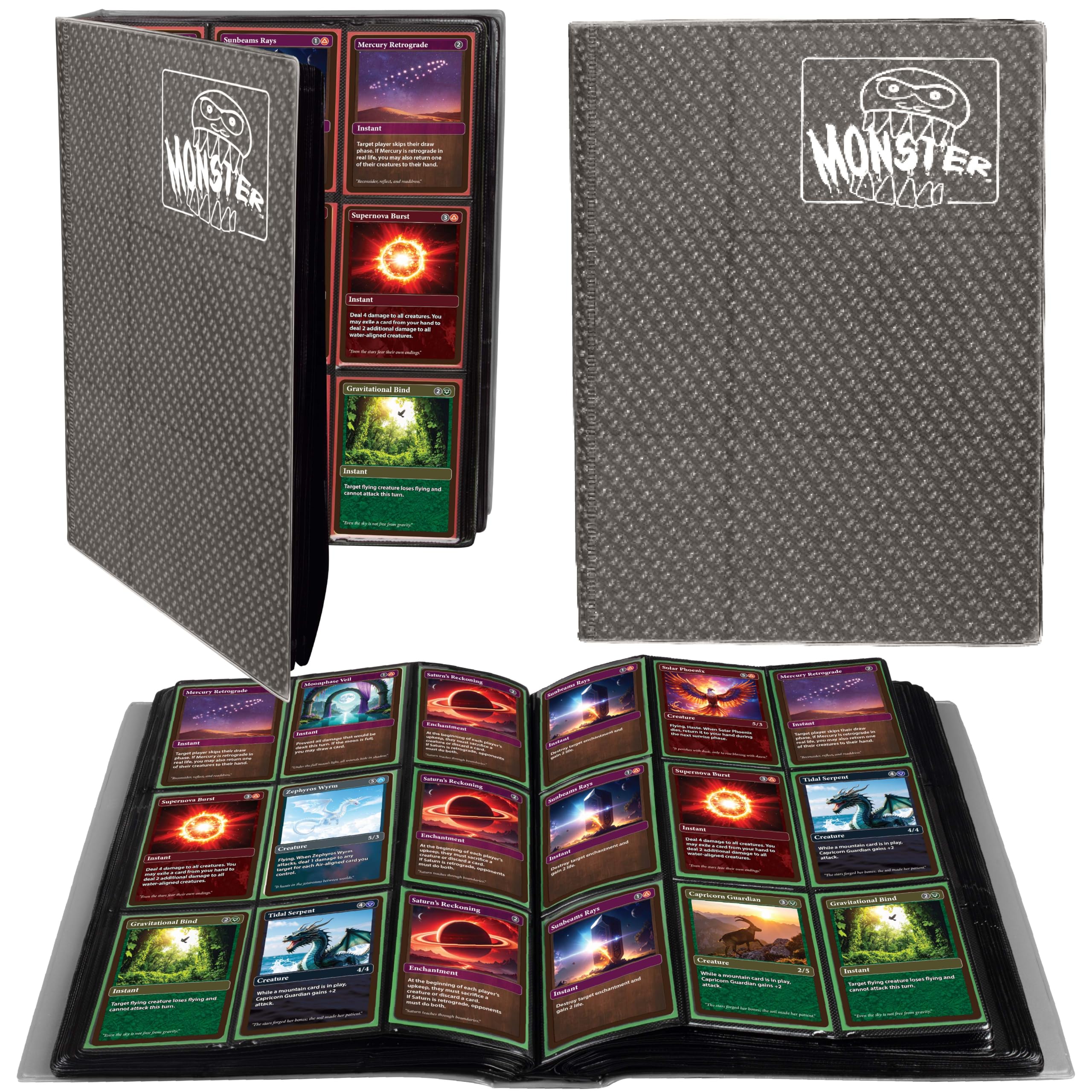 The Original Monster Trading Card XL Album- 40 Side Loading 9-Pocket Per Page TCG Binder- Holds 720 Sleeved Trading Cards- Holofoil Grey- Compatible with Yugioh, Pokemon, MTG Magic the Gathering Cards