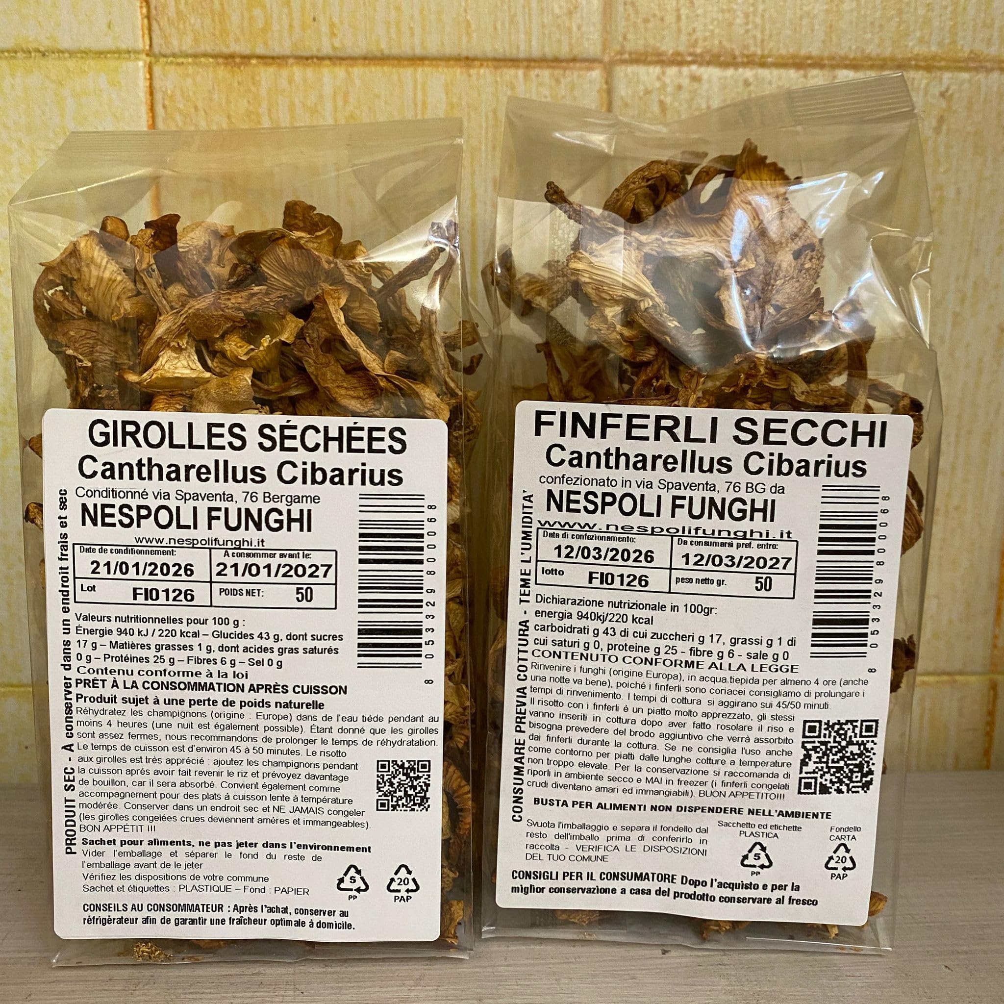 Getrocknete Pfifferlinge (Cantharellus cibarius) 50 g – Sorgfältig ausgewählt – Ideal für Risotto und Gourmetküche – Nespoli Funghi