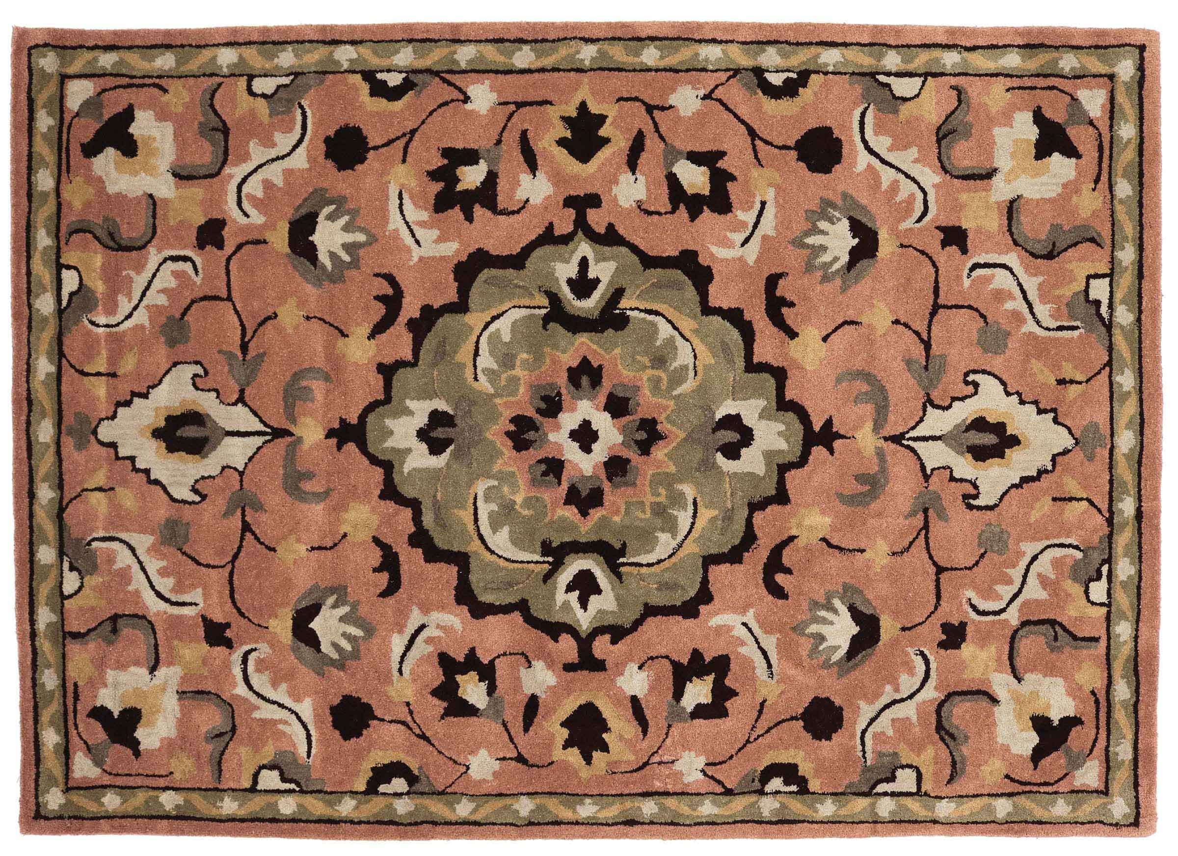 Tapis en laine moderne 160 x 230 rose avec motif médaillon fait main salon
