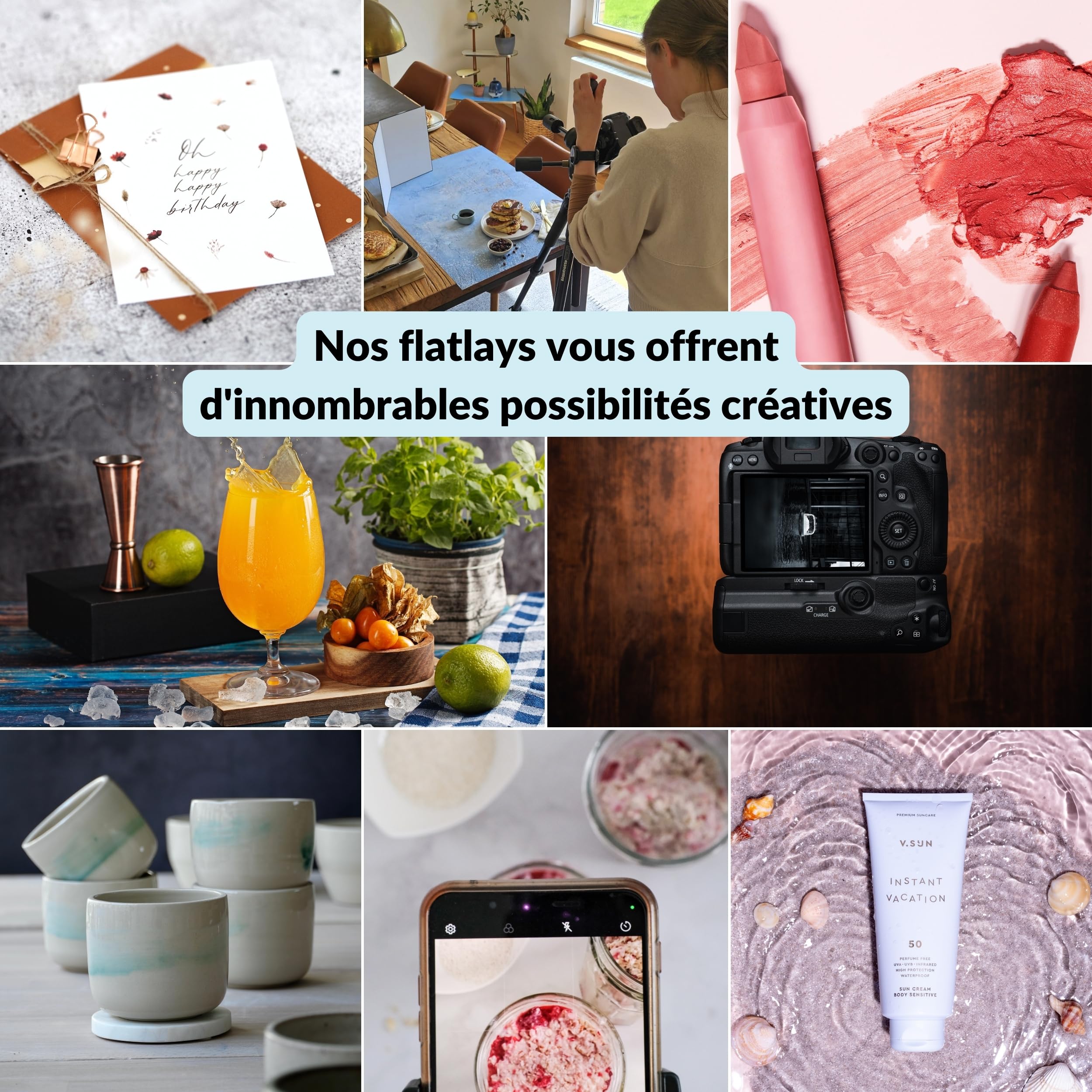 LENS-AID Fond Photo flatlay 84x60 cm Photographie culinaire | support photo recto verso, essuyable, finition satinée pour blogueurs food et photo produit, Made in Germany