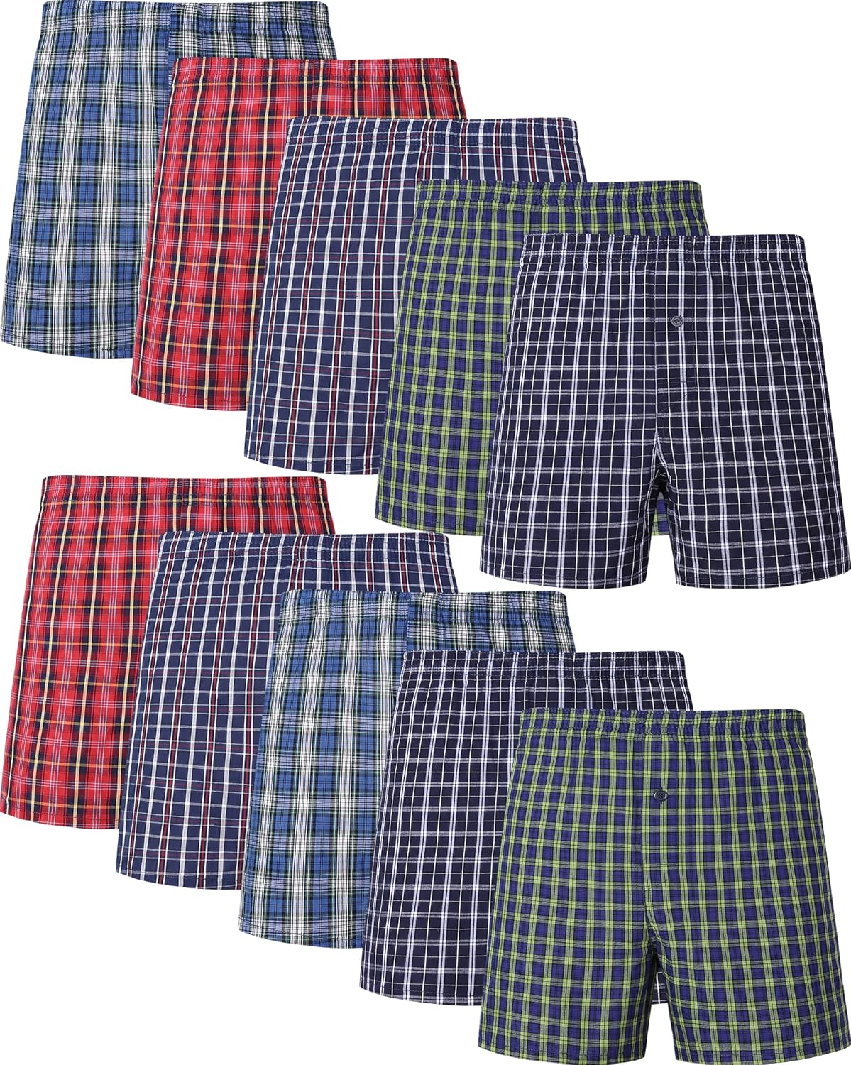 Men's Boxer Shorts 100% Cotton Classic Plaid Woven Boxers for Men Soft Breathable Mens Underwear with Button Fly
