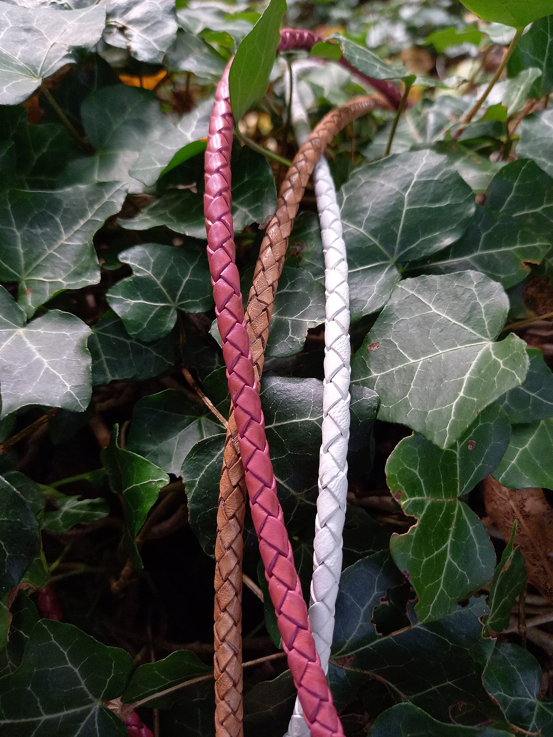 Esnado Corda In Pelle Rotonda Intrecciata 3 Mm – Vera Pelle Bovina, Conciata Al Vegetale, Rosa, Lunghezza A Scelta