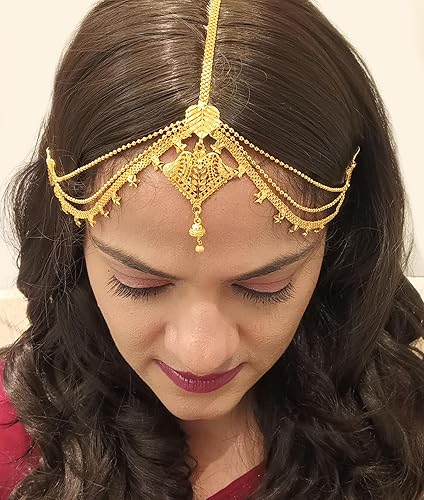 Vista 3 de Efulgenz Indian Bollywood Vintage Mange Tikka Crystal Kundan Head Chain Bridal Wedding Jewelry Hair Accessories