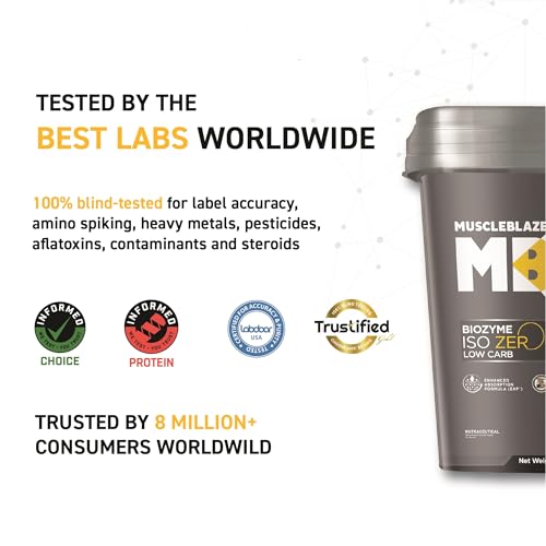Image of MuscleBlaze Biozyme Iso-Zero, Low Carb Whey Protein Isolate Powder, Ice Cream Chocolate (4kg / 8.8lbs) | 27g Isolate Whey Per Scoop | USA Patent-Published Enhanced Absorption Formula (EAF)