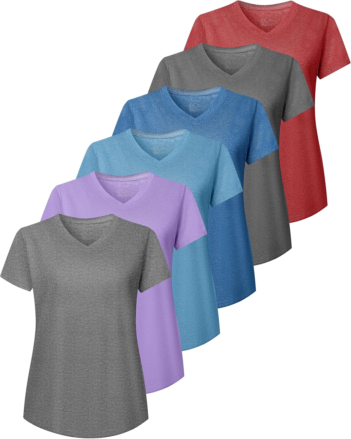 6 Pack Workout Shirts Women V-Neck T Shirts Athletic Short Sleeve UPF 50+ UV Sun Protection Quick Dry Gym Running Yoga Tops