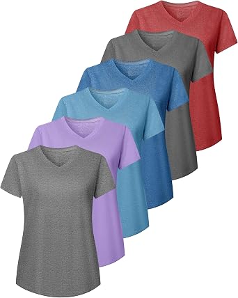 6/5 Pack Workout Tops for Women Short Sleeve V-Neck Athletic T Shirts