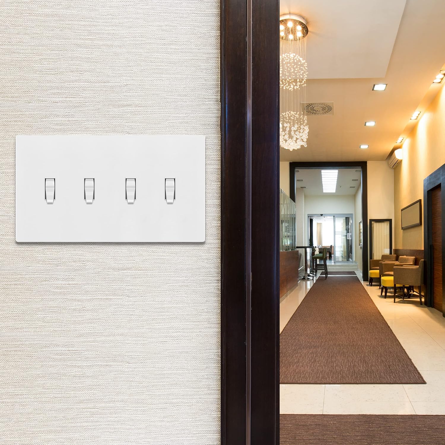 ENERLITES Screwless Quadruple Toggle Switch Wall Plate, Child Safe Light Switch Cover, Standard Size 4-Gang 4.68" x 8.38", Unbreakable Polycarbonate Thermoplastic, UL Listed, SI8814-W, Glossy, White