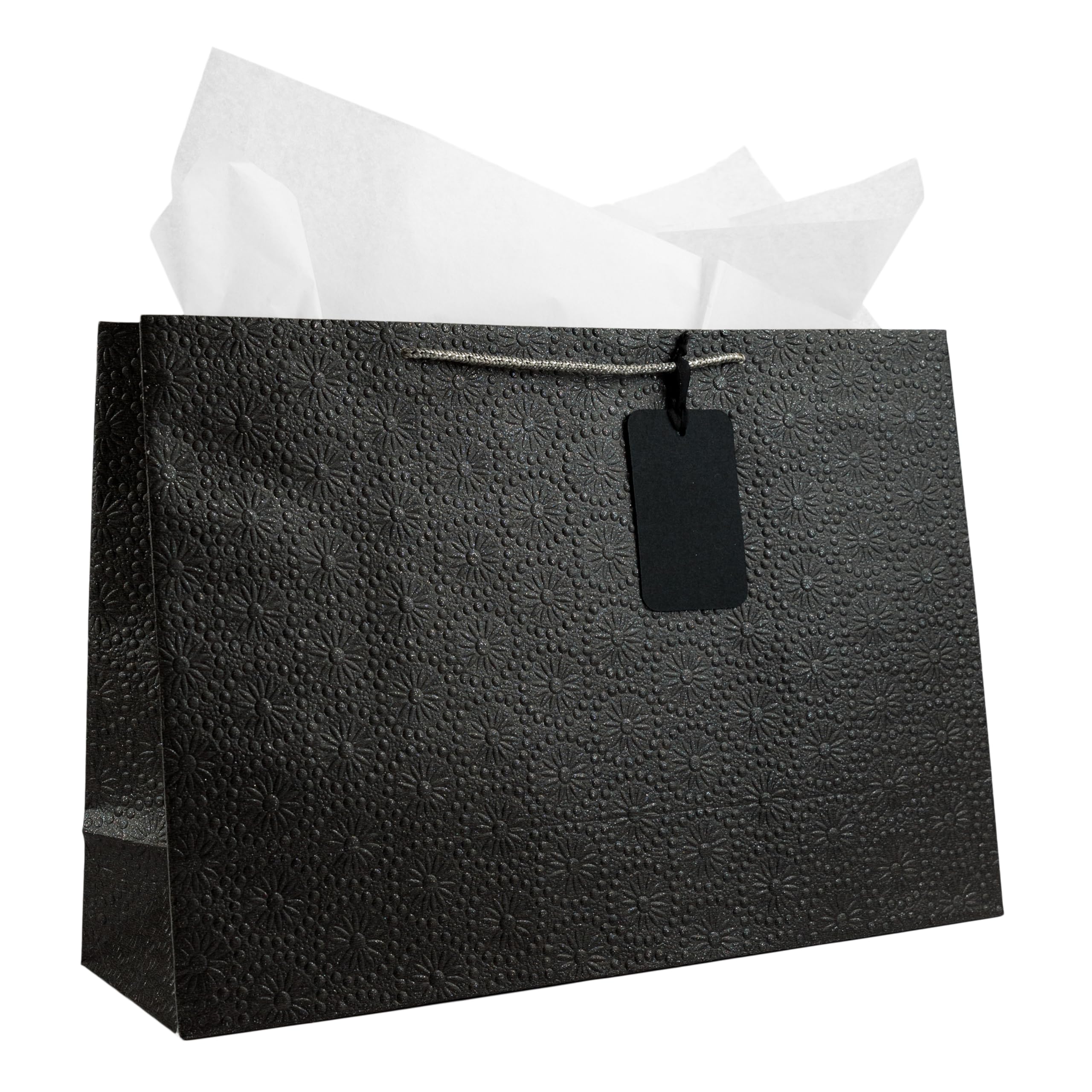 KidsyWinsy Pack Of 10 Gunmetal Embossed Gift Bags (Large,16 * 5 * 11 Inches) With Tissue & Thank You Card-Paper Gift Bag| Return Gift Bags For Pooja, Baby Shower, Festive Gifting, Birthday, Wedding