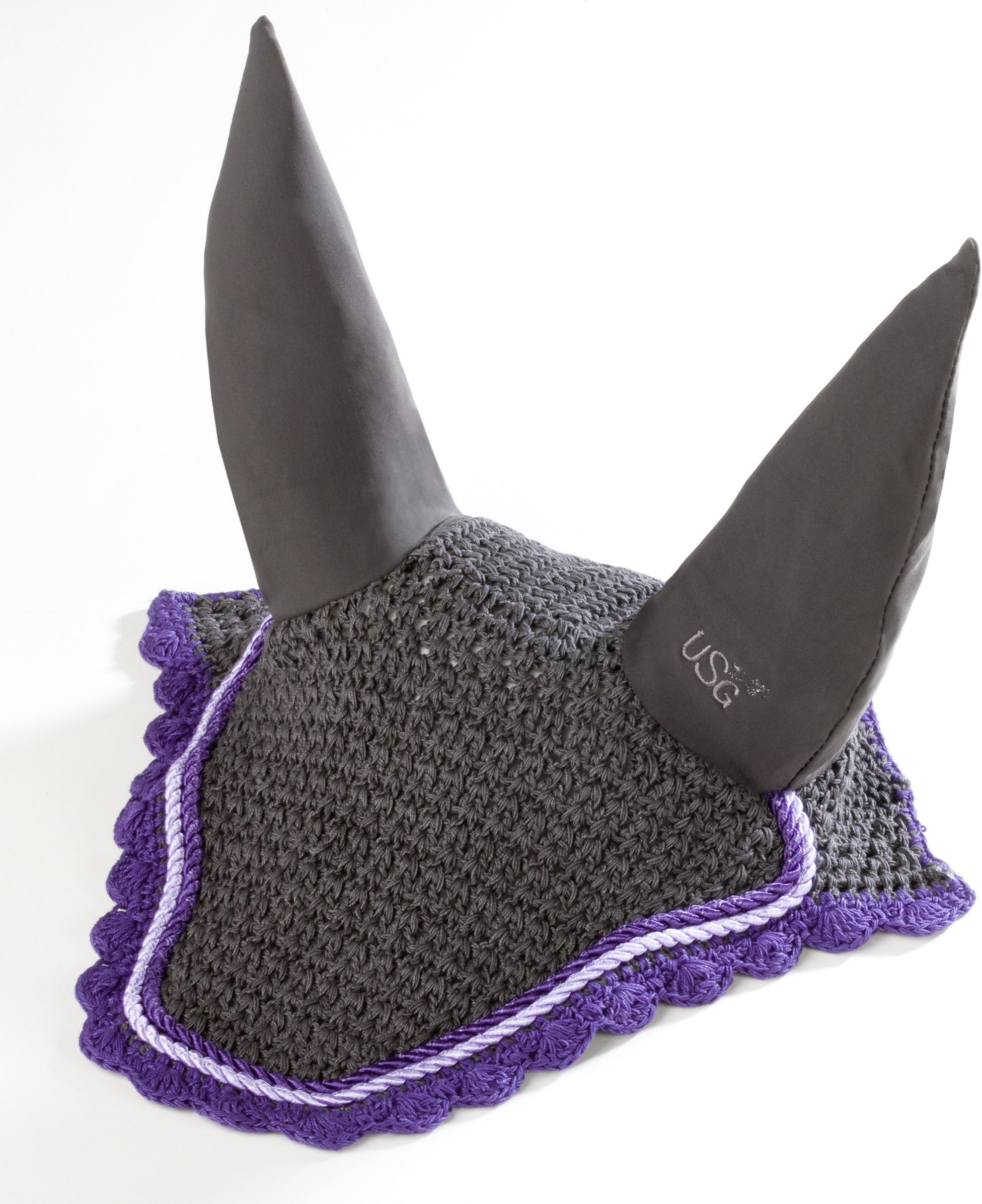 USG Fly Veil Cotton with Elastic Ear Protector with Double Rope, FulLarge, Dark Grey/ Lilac