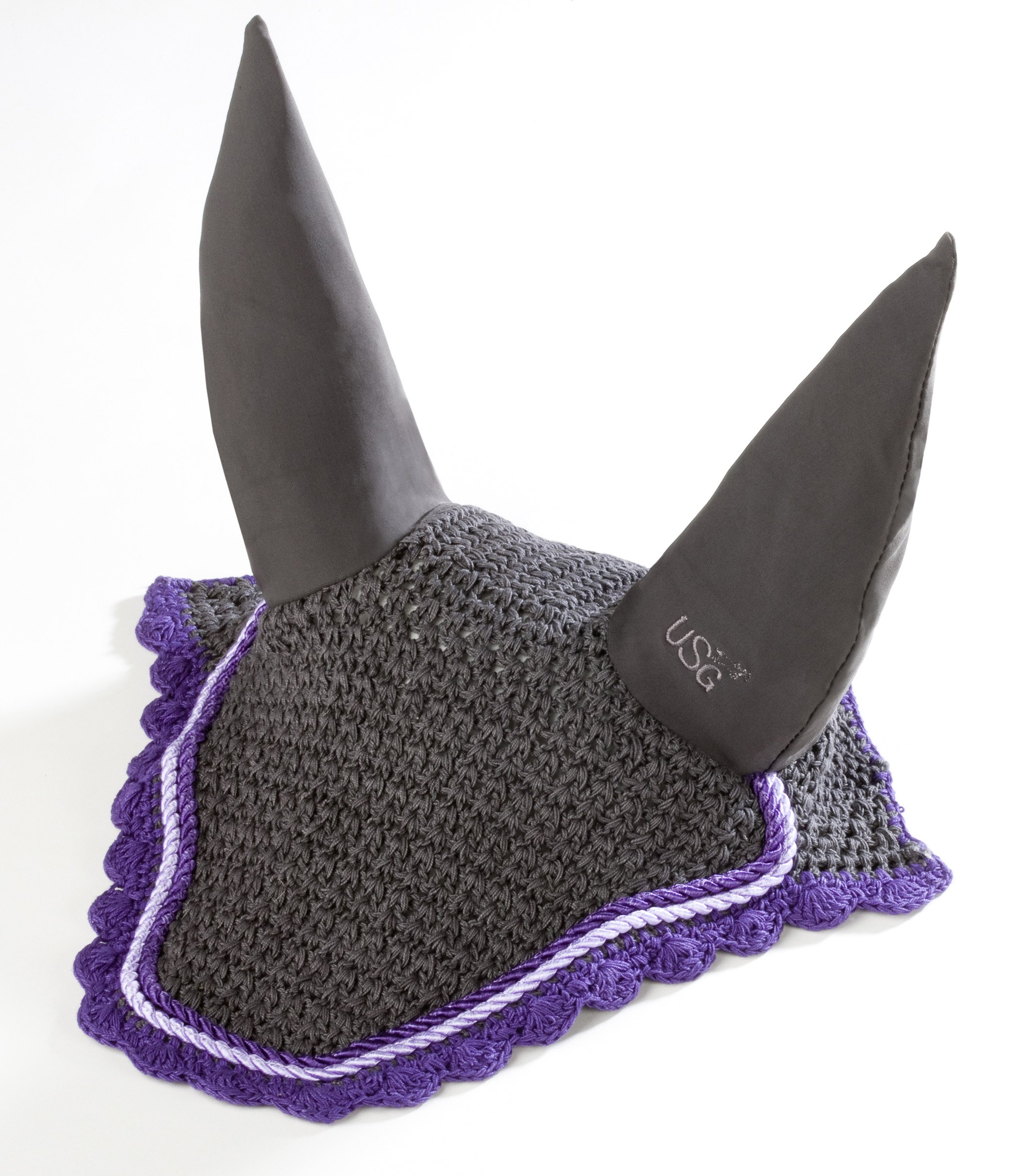 USG Fly Veil Cotton with Elastic Ear Protector with Double Rope, FulLarge, Dark Grey/ Lilac