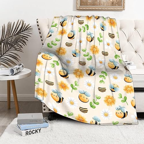 Miniatura 2 de Manta de abeja floral, regalo para los amantes de las niñas, manta de franela súper suave para sofá cama, edredones de cama cálidos y acogedores de