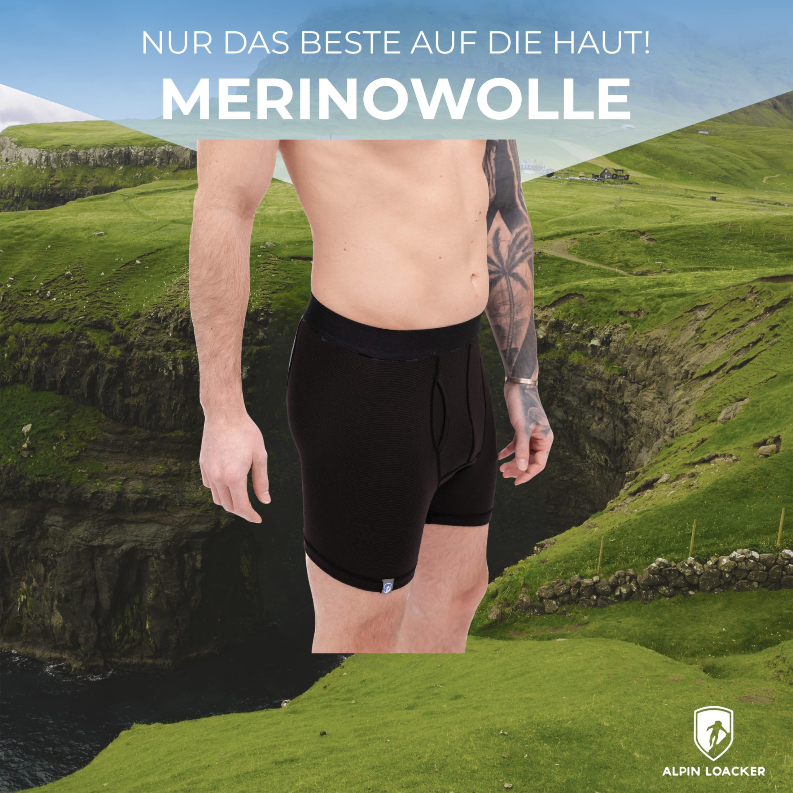 ALPIN LOACKER Merinowolle Boxershorts Herren Sport Unterhose schnelltrocknend atmungsaktiv