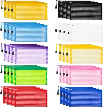 JARLINK Zipper Mesh Pouch, 40 Pcs Durable Pencil Bags in 10 Colors