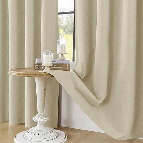 Miniatura 157 de ChrisDowa Cortinas 100% opacas de abedul liso de 96 pulgadas de largo, 2 paneles para dormitorio, sala de estar, oscurecimiento de la habitación de