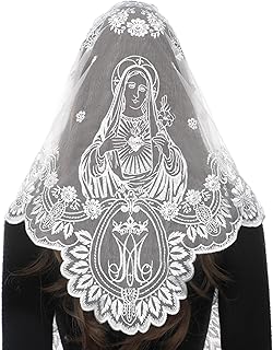 Triangular Camellia Sacred Heart Veil - Church Wedding Embroidered Camellia Sacred Heart Wavy Short Veil Scarf