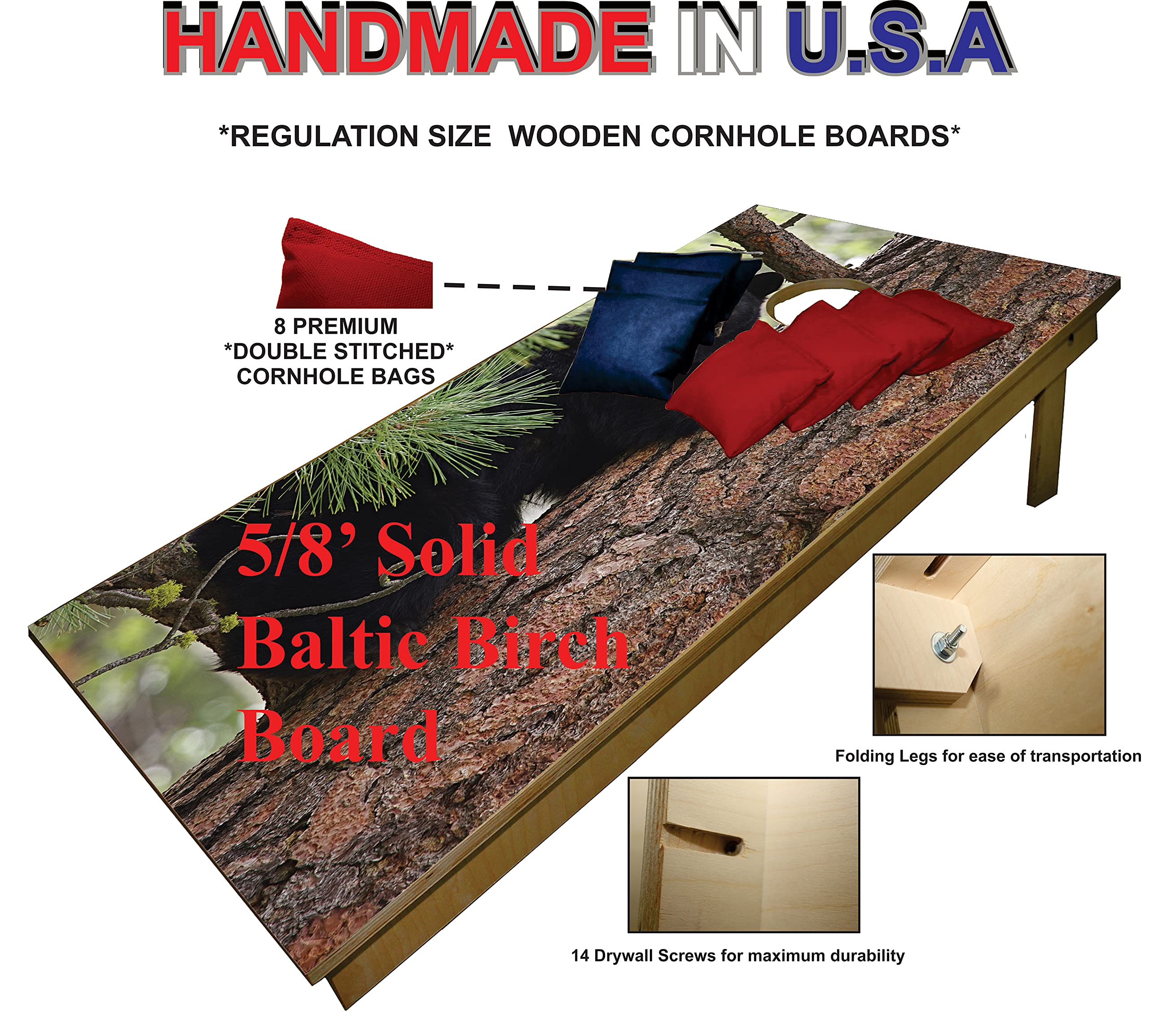 Premium Cornhole Set - Grizzly Bear Tailgate Cornhole Boards w Set of 8 Cornhole Bags!212