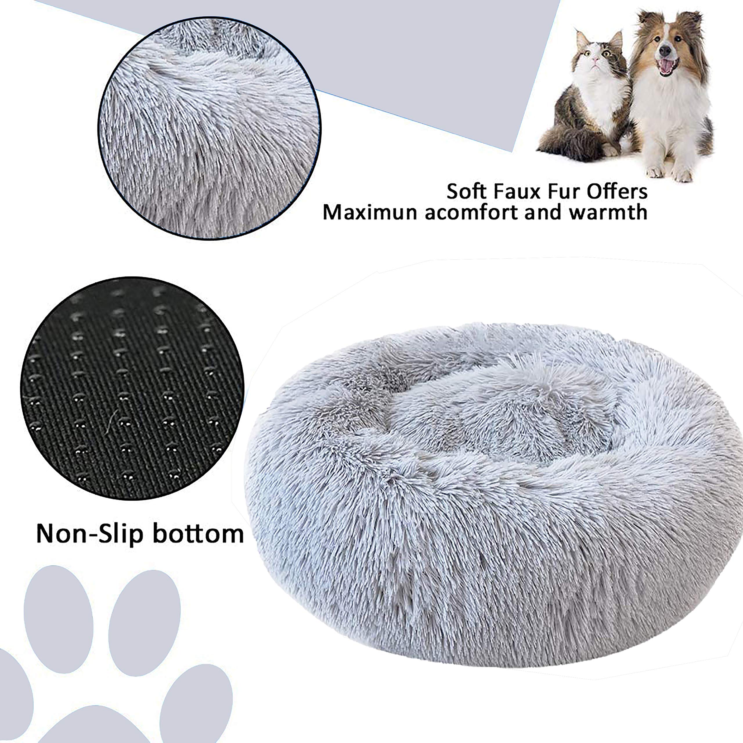 Haustierbett für Katzen und Hunde Rundes Plüsch Hundebett Katzenbett in Doughnut-Form, hundebetten für mittlere Hunde hellgrau, weich waschbar für Mittelgroße Hunde Katzen - Ø 80cm