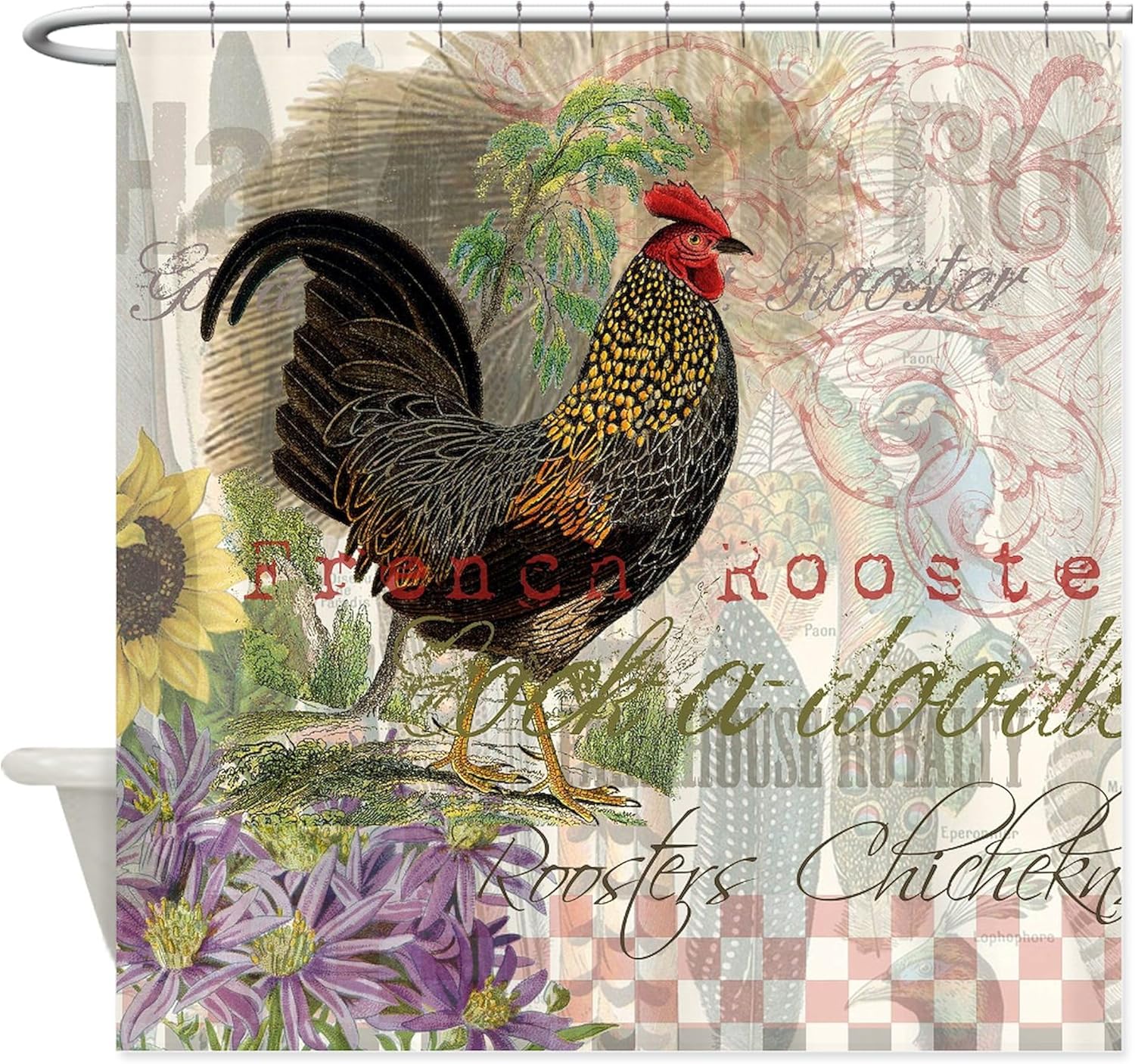 CafePress French Rooster Crowing Vintage Country Shower Curt Decorative Fabric Shower Curtain