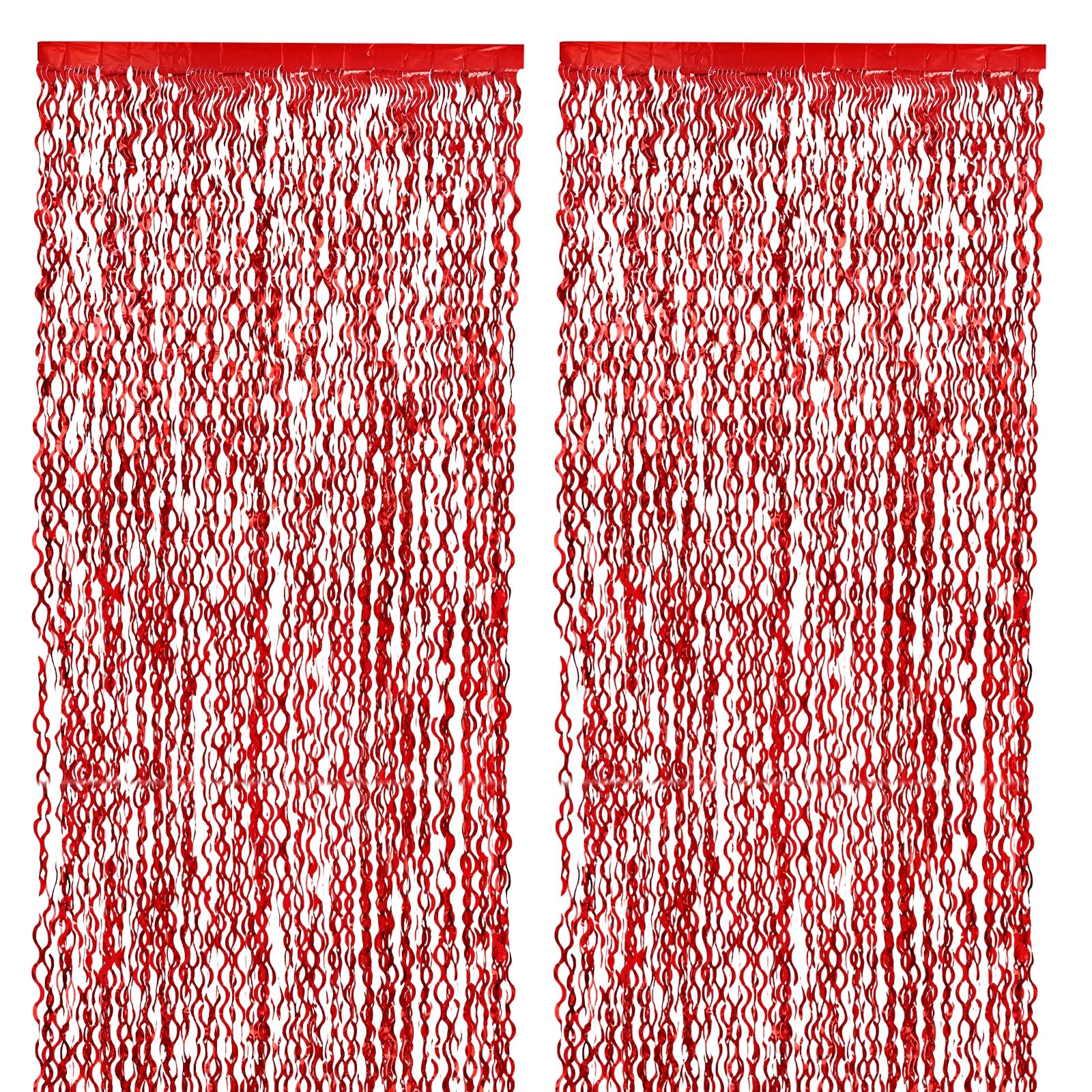 M METERXITY 4-Pack Shiny Wave Tinsel Foil Fringe Curtain 3.3x6.6 ft Metallic Streamers Red Holiday Photo Booth Props Backdrop for Wedding/Birthday/Party/Christmas/Anniversary