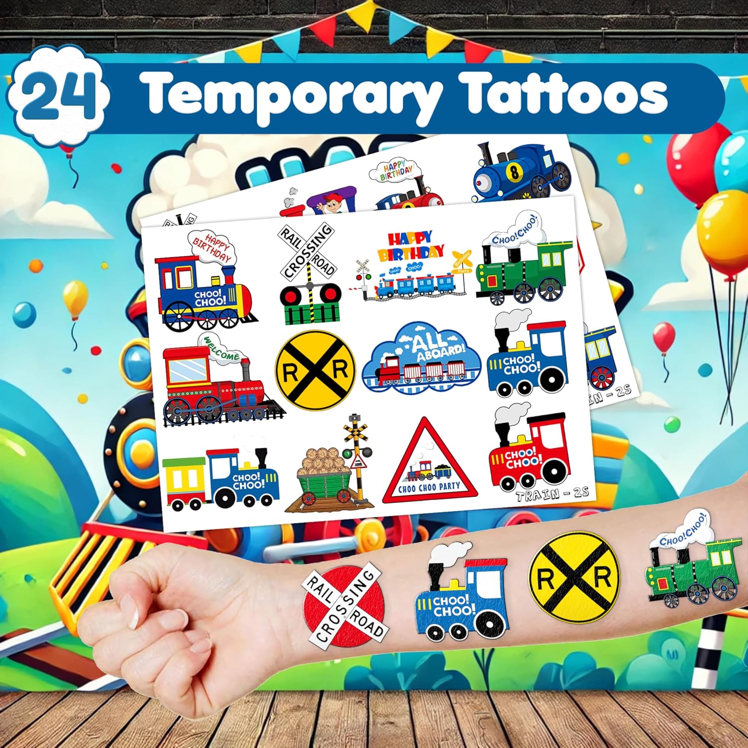48PCS Train Party Favors, Temporary Tattoos & Slap Bracelets image 5