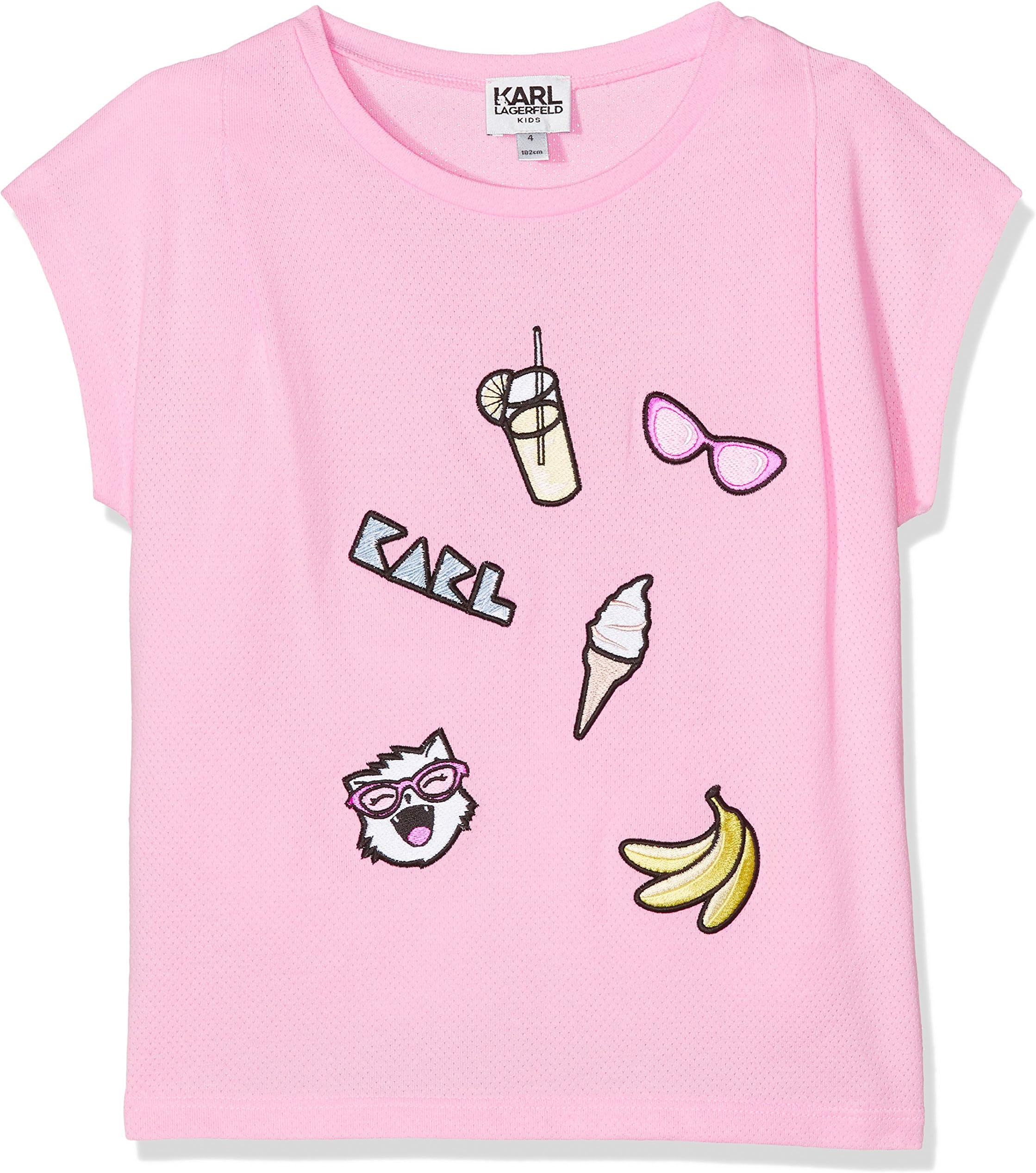 Karl Lagerfeld Kids Girl's Short Sleeve Tee w/Embroidered Patches (Big Kids) Baby Pink 12 Years