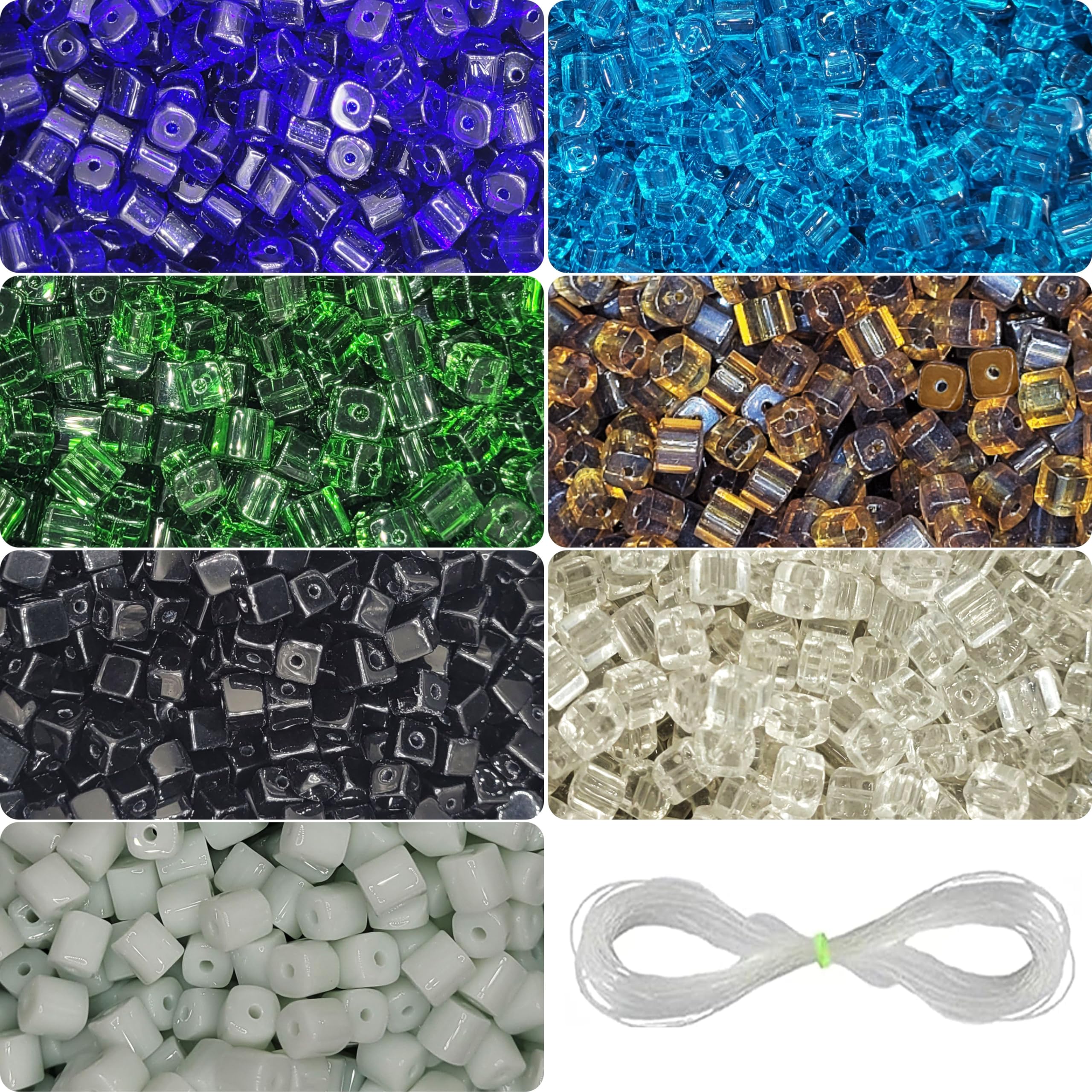 INDIKONB Spacer Glass Beads - 6mm Multicolour Cube Shaped Handmade Beads (175 pcs)