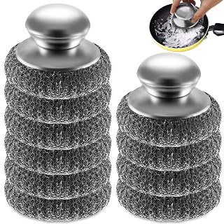 10Pcs Steel Wool Scrubber, Steel Wool Pads with 2Pcs Handle, Stainless Steel Scrubber for Dishes, Kitchen, Cleaning, Stoves, Pots and Pans, Grill, Wash Sink, Cleaning Dishes - Amazon product rated Grade A