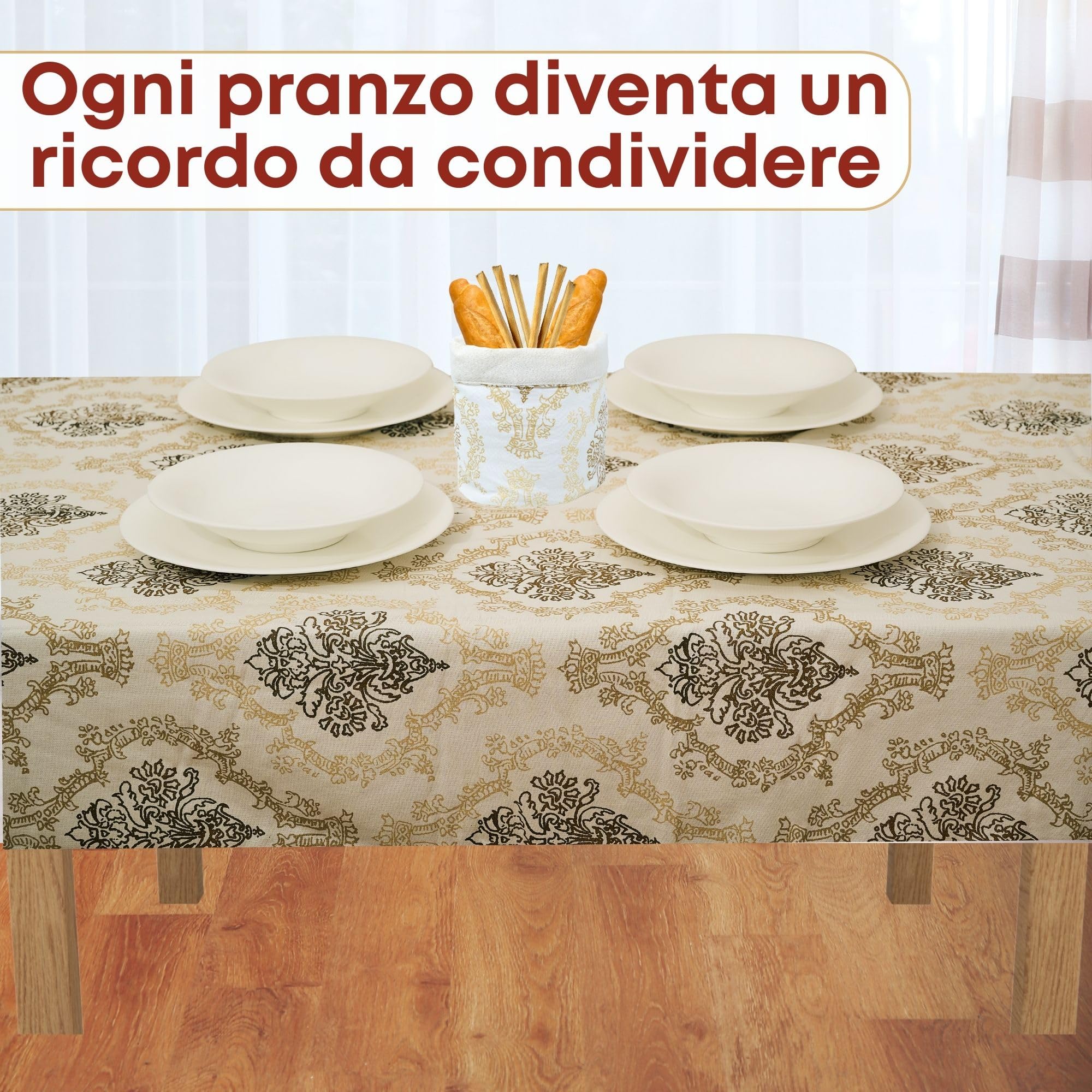 NAMAI - Set 9 Pezzi Danubio Blu Lurex, 100% Cotone, Lavabili in Lavatrice, Resistenti al Calore, Tovaglia Cotone 140x180, Runner Tavolo, Set Presine da Cucina e Strofinacci (Set Con Tovaglia 140x180)