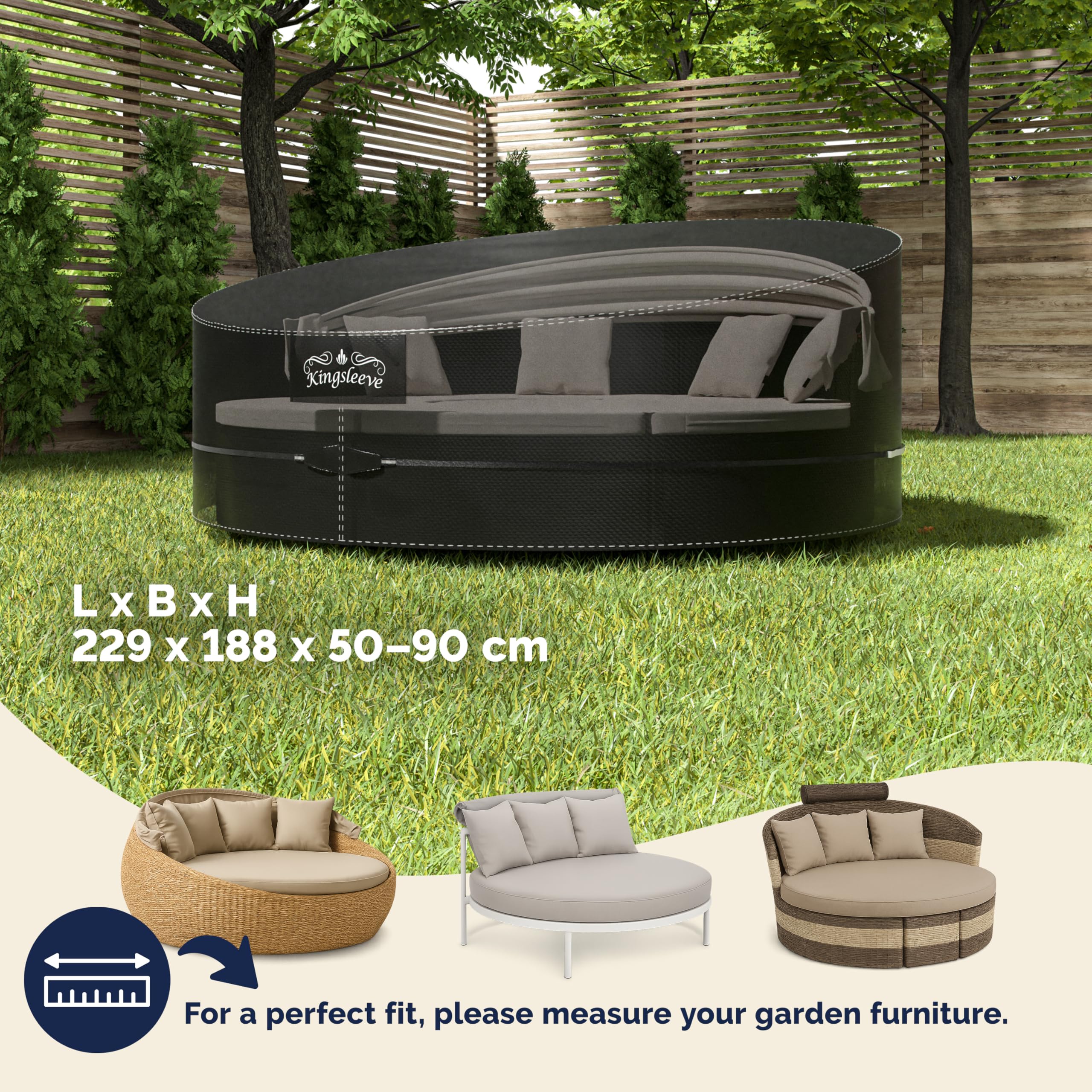 Kingsleeve® Copertura Protettiva per Isola Prendisole Impermeabile Resistente Telo di Protezione per Mobili da Esterno Copri-Lettino da Giardino Rotondo Ø188x229x90/50cm