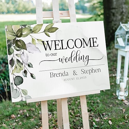 Miniatura 7 de Letrero de bienvenida de boda personalizado - 2 tamaños y 10 diseños florales, vertical y horizontal - Novia y novio, letrero personalizado