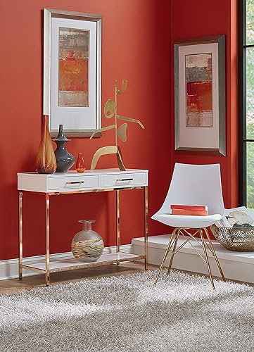 Miniatura 8 de OSP Home Furnishings Alios Modern Mesa de vestíbulo, acabado blanco brillante y marco dorado