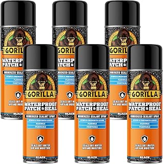 Gorilla Waterproof Patch & Seal Rubberized Sealant Spray, Black, 16 Ounce (Pack of 6) - Seals Out Water, Air, and Moisture