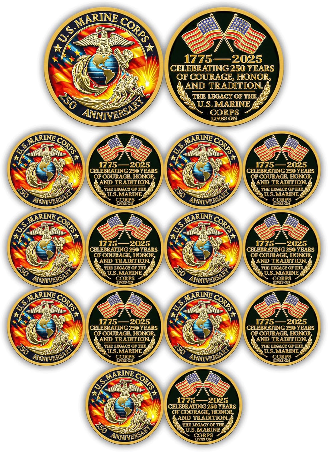 16Pcs 250th Marine Corps Anniversary Challenge Coin - Military Collectible for 1775-2025 - Marine Corps Birthday Gift - Marine Veterans' Commemorative Souvenir (Classic)