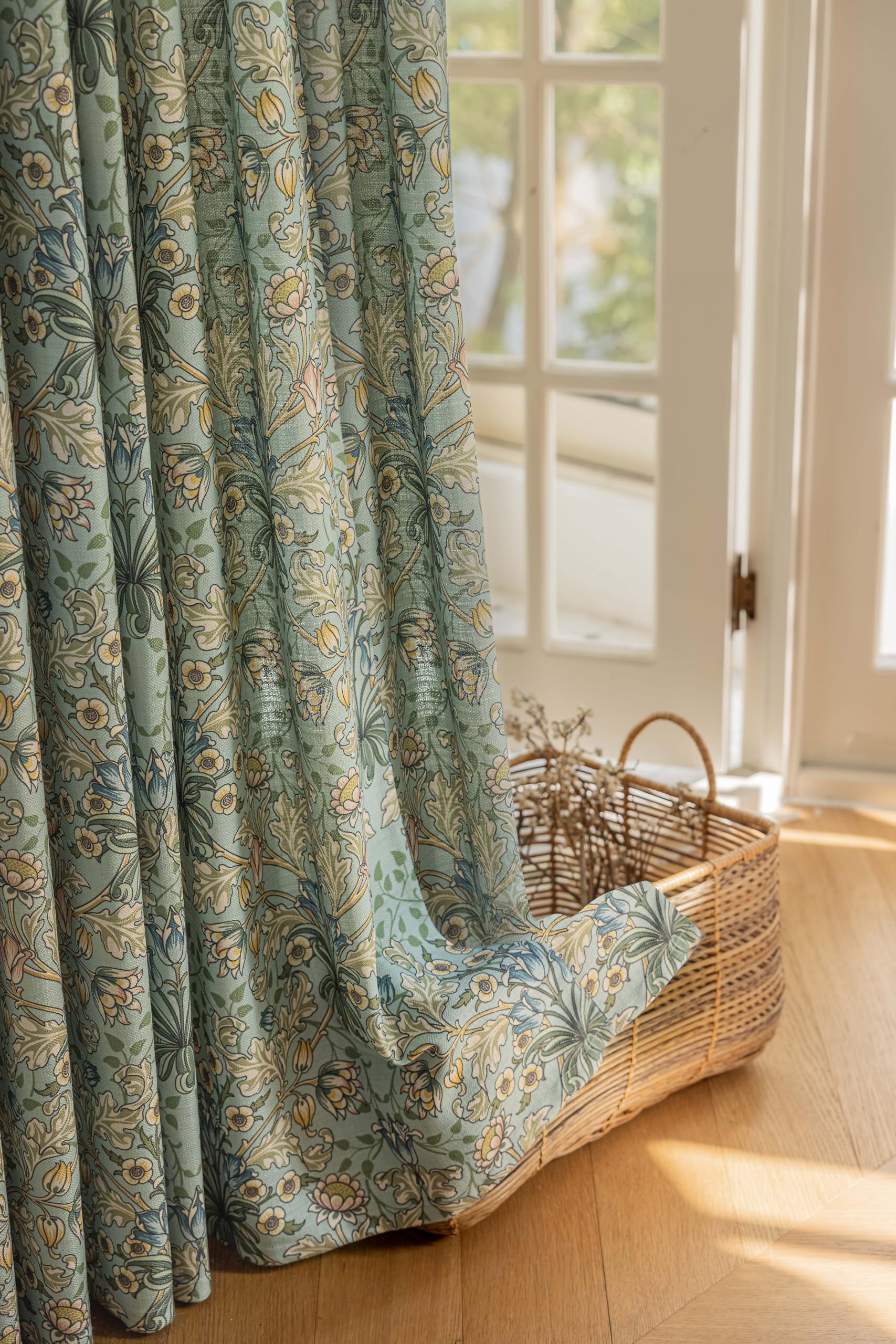 Amazon|ブルーリネン ピンチプリーツ セミ遮光カーテン フローラル Amazon|ブルーリネン ピンチプリーツ セミ遮光カーテン フローラル