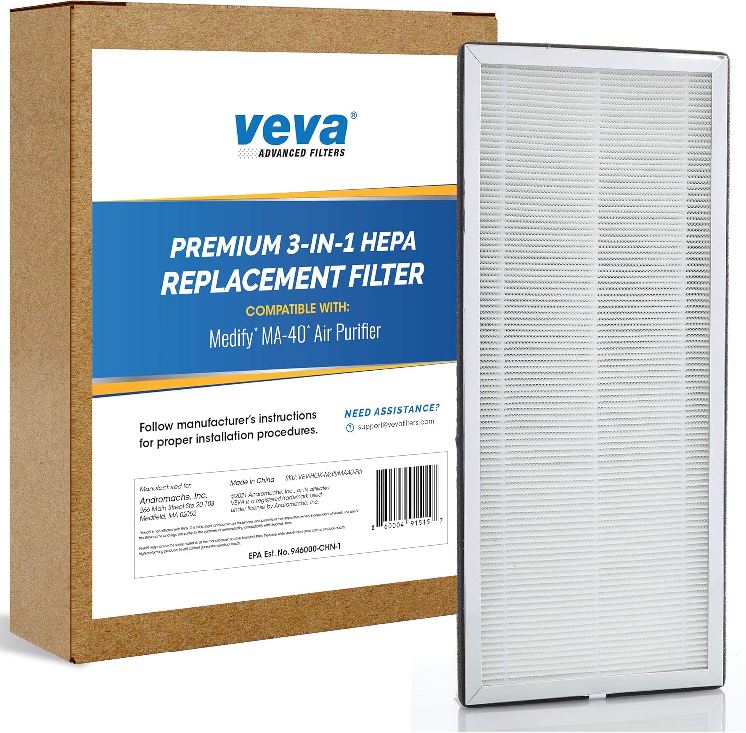 Veva HEPA Filter Replacements Compatible with Medify MA40 Home Air Purifier