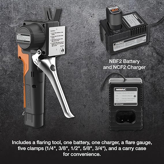 NAVAC NEF6LM BreakFree Power Flaring Tool - Flare Tool for Copper Pipe - 3/4 Max OD - Included Dies and Flare Gauge - Rechargeable Lithium Battery - Quick Charge
