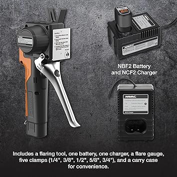 NAVAC NEF6LM BreakFree Power Flaring Tool - Flare Tool for Copper Pipe - 3/4 Max OD - Included Dies and Flare Gauge - Rechargeable Lithium Battery - Quick Charge