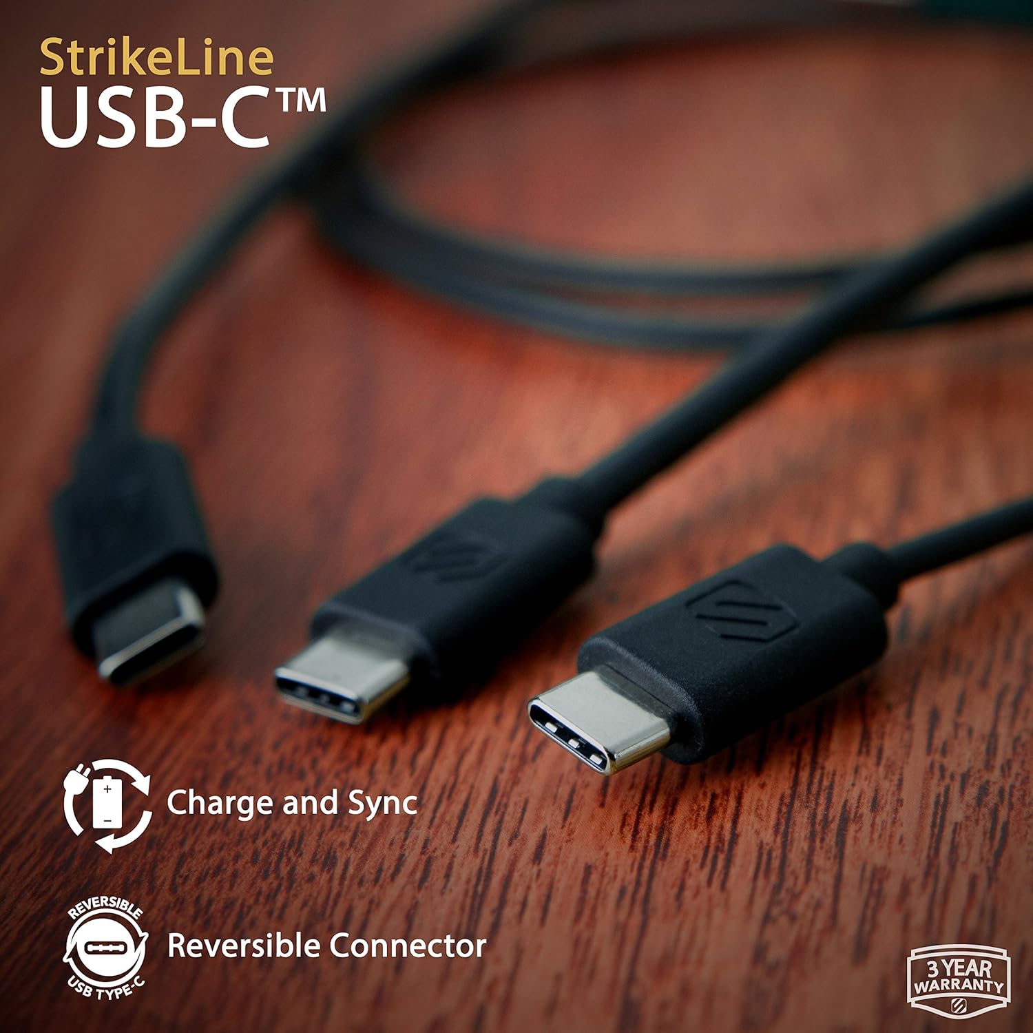 SCOSCHE StrikeLine USB Type C/USB-C to USB Type C/USB-C Quick Charge & Sync Cable with 480 Mbps Transfer Rate - Compatible with Samsung Galaxy S8/S8 Plus, HTC 10,New Apple Macbooks Black (CC23)